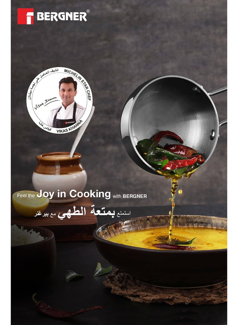 Bergner Essentials 10cm (300ml) Tri-Ply Stainless Steel Tadka Pan, Spice Tempering & Seasoning Mini Frying Pan with Long Wire Handle, Smooth Surface Cookware, Induction & Gas Stove Compatible - Image 5